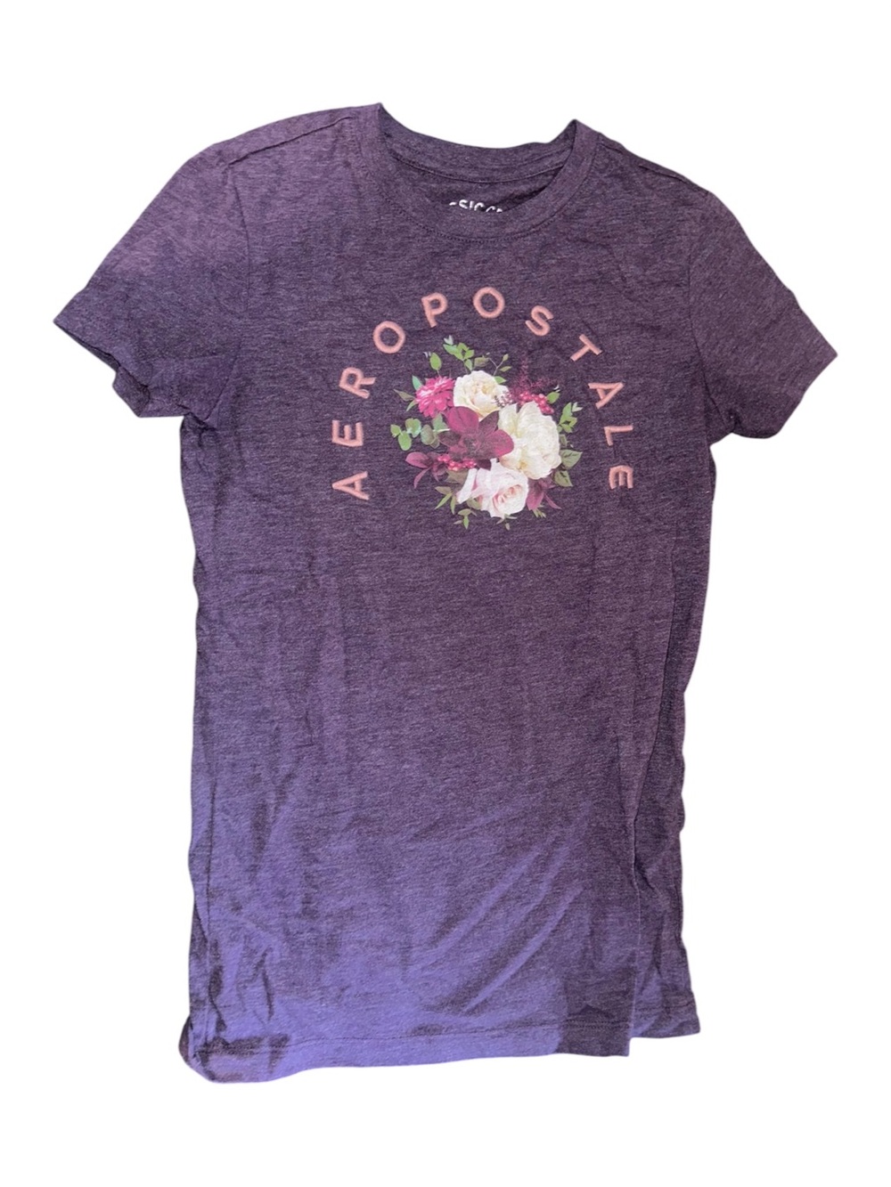Aeropostale Purple Floral Logo Short Sleeve Tee
